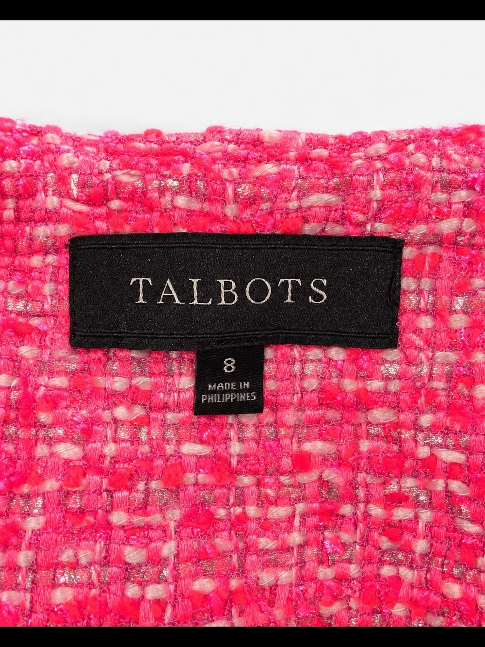 Talbots Hot Pink Bouclé Jacket with White Straight-Leg Pants NWOT - Picture 7 of 7